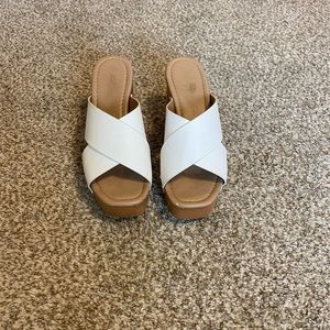 White Wooden Wedge Sandals